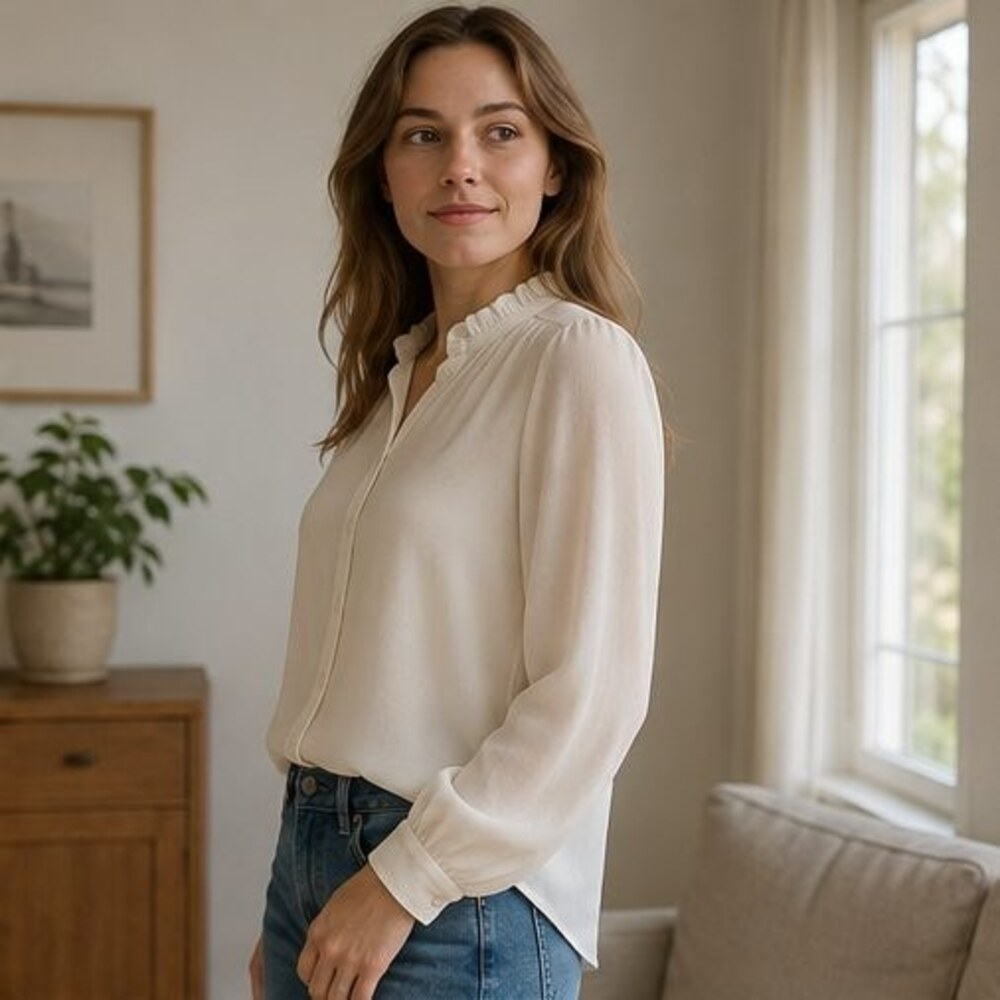 Ivory Ruffle Collar Blouse - Picture 3 of 6